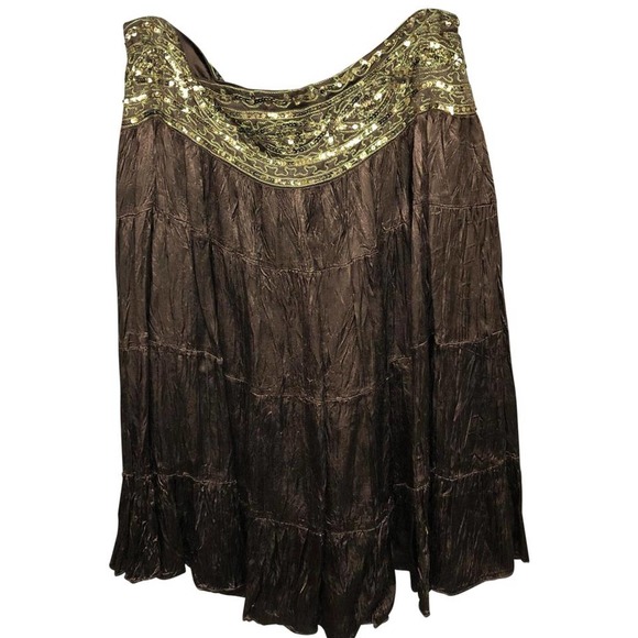 CACHE  COCOA SATIN VISCOSE SKIRT 6 - Picture 1 of 5